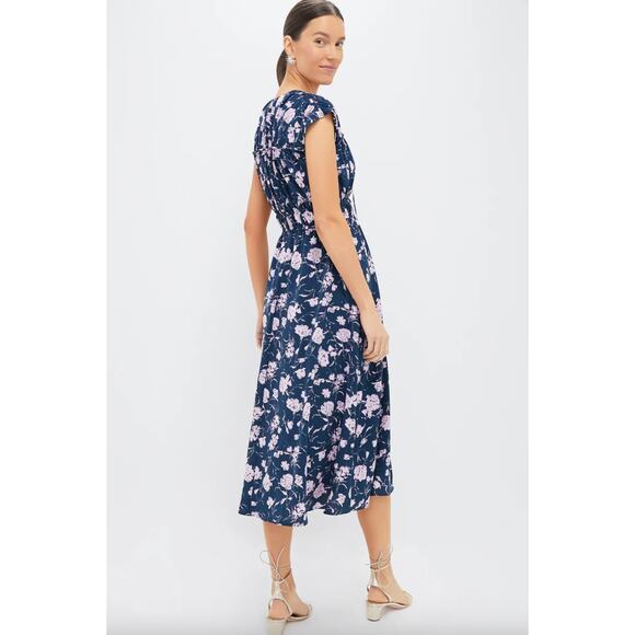 Tuckernuck Hyacinth House Navy & Blush Abstract Floral Amanda Midi Dress Sz XS - Picture 2 of 5